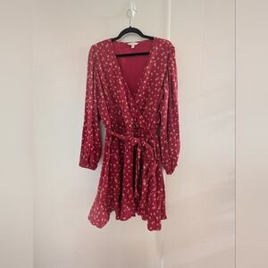 LC Lauren Conrad Burgundy Floral Long Sleeve Dress